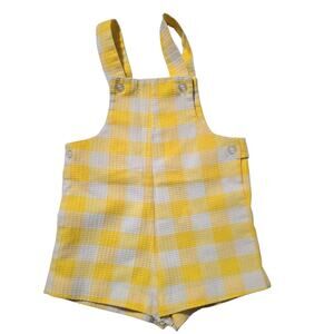 Vintage 70s Healthtex Plaid Shortalls Size 18M Overalls Yellow.